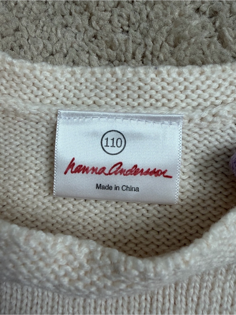 Hanna Andersson Girl's Knit Sweater Ivory Purple Blue Size 110 US Size 5 - Picture 4 of 7